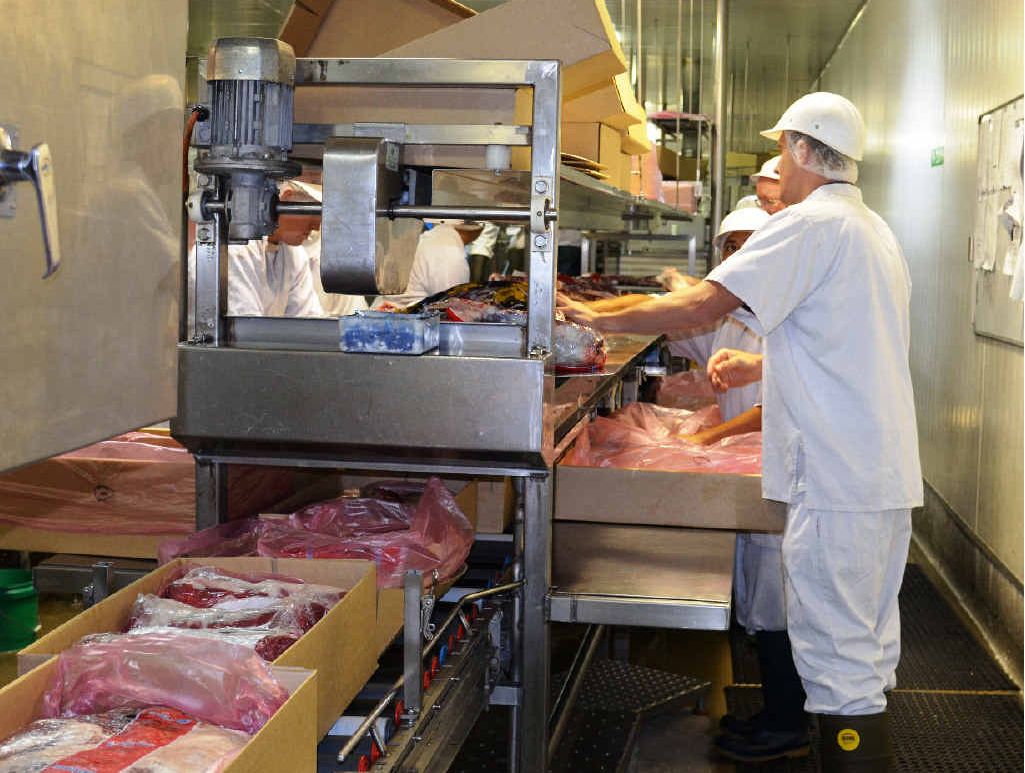 The meat is packed into airtight bags and stored in boxes ready to be sent to different locations around the world. The meat is packed into airtight bags and stored in boxes ready to be sent to different locations around the world.